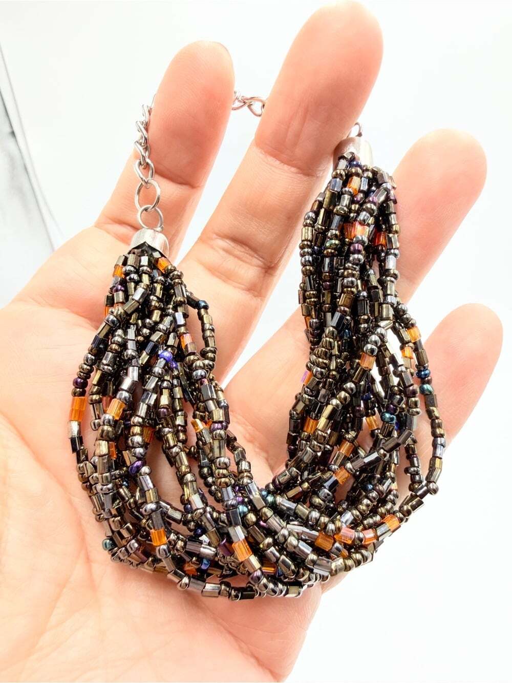 Multi Strand Metallic Seed Bead Statement Bracelet Adjustable
